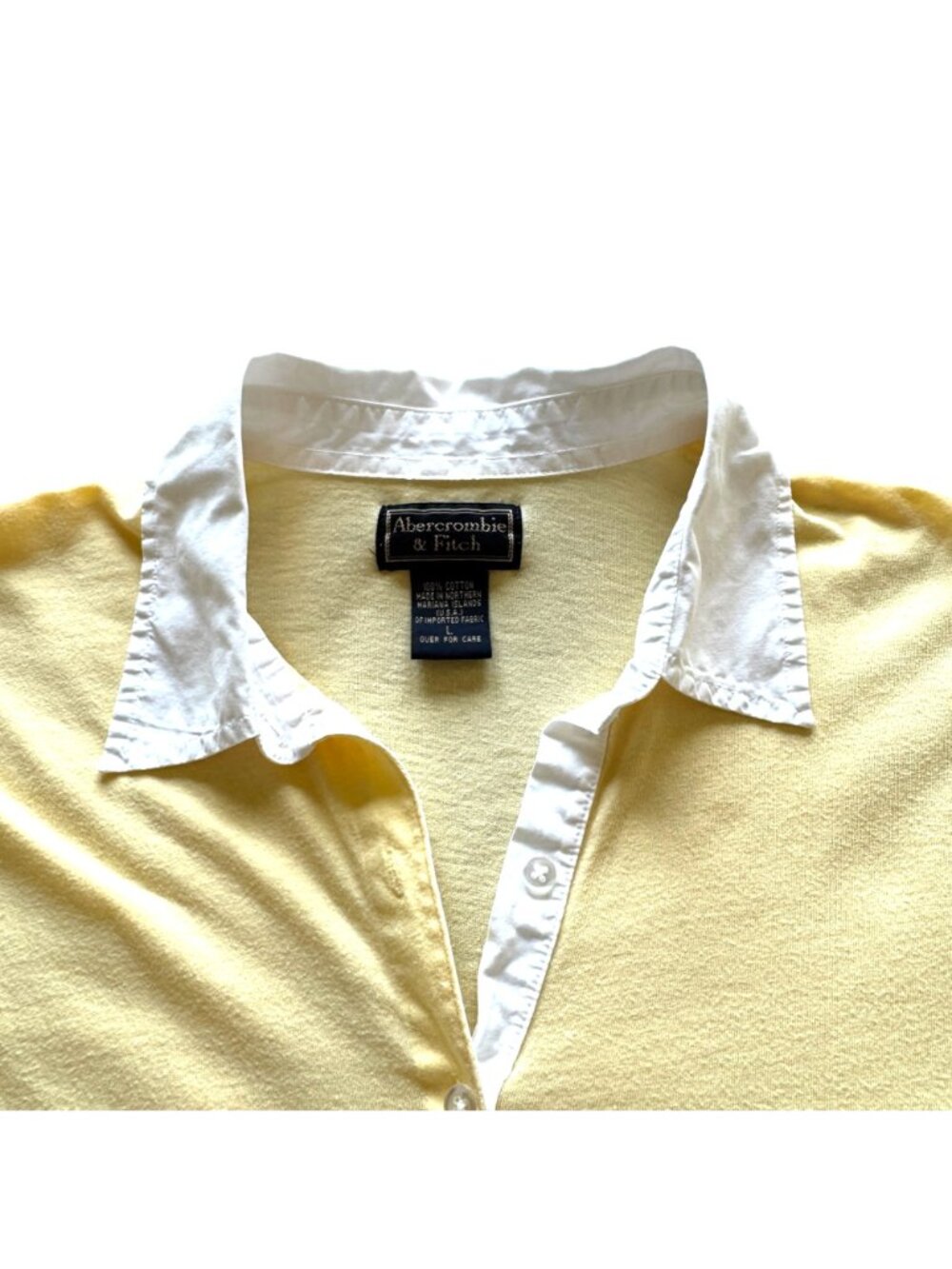 Abercrombie & Fitch Women’s Size L Polo Shirt Yellow Cotton Long Sleeves Y2K - Picture 7 of 11